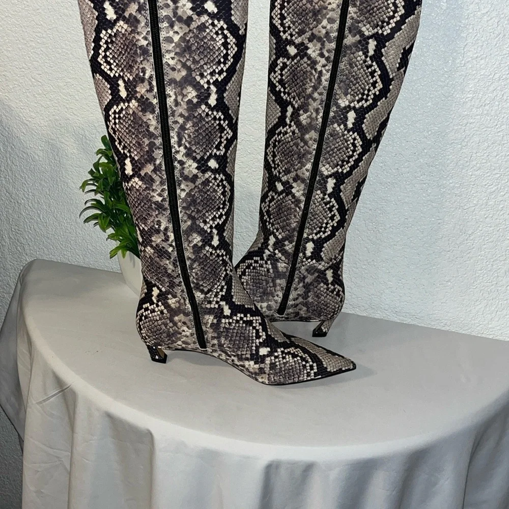 Gianni Bini Gray and Cream Over the Knee Boots